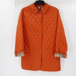 Burberry Jacket Womens 6 nova Check Lined Quilted Snap Pockets Collared orange